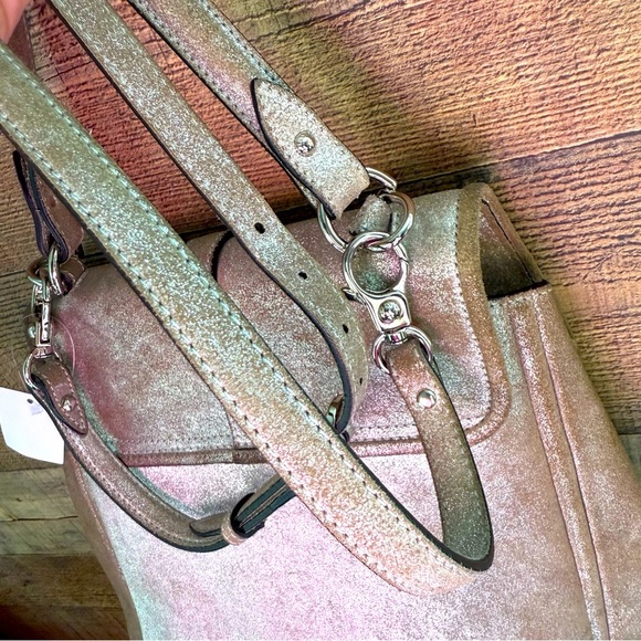 Rare Lanvin Collection 2 Way Shoulder Metallic Leather Taupe Bucket Bag - Picture 9 of 13